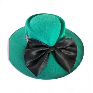 Elegant Green Hat with Black Bow